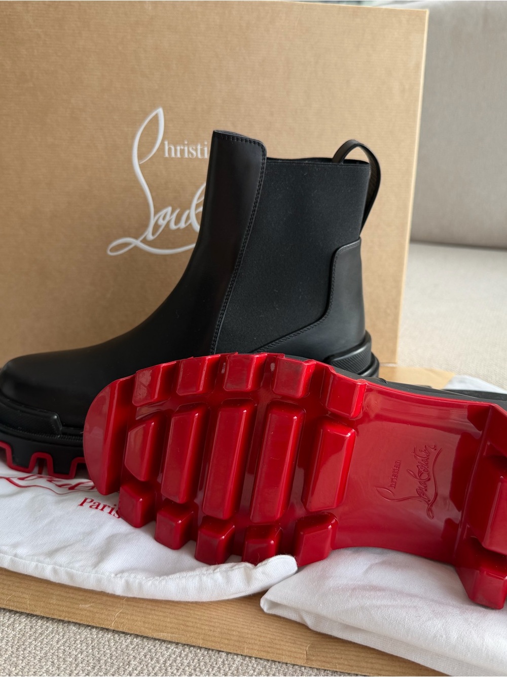 Christian Louboutin Marchacroche Dune Leather Chelsea Boots – Size EU 39
